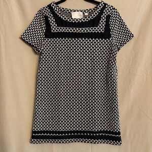 Anthropologie Postmark S Black and White Basketweave Short Sleeve Tunic Top